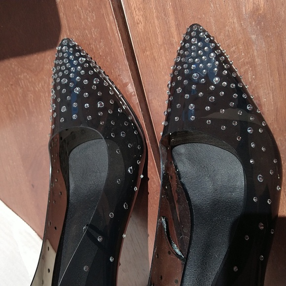 Bisou Bisou Smoke Clear Vinyl Stiletto Rhinestones Stiletto Heels - Picture 4 of 17